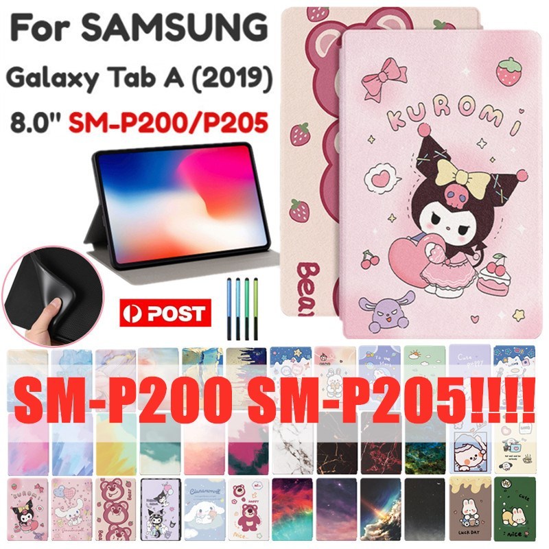 สําหรับ Samsung Galaxy Tab A 8.0 2019 ปากกา S SM-P205 SM-P200 Kuromi Melody Labubu Crayon Shin Chan น่ารักการ์ตูนหนัง + TPU แฟชั่นขาตั้งแท็บเล็ตป้องกันกรณี