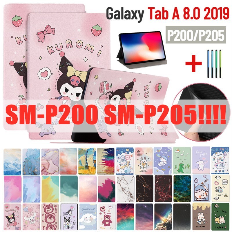 สําหรับ Samsung Galaxy Tab A 8.0 2019 ปากกา S SM-P205 SM-P200 Kuromi Melody Labubu Crayon Shin Chan Slim เด็กน่ารักการ์ตูนหนังฝาครอบกันกระแทกกรณีพลิก