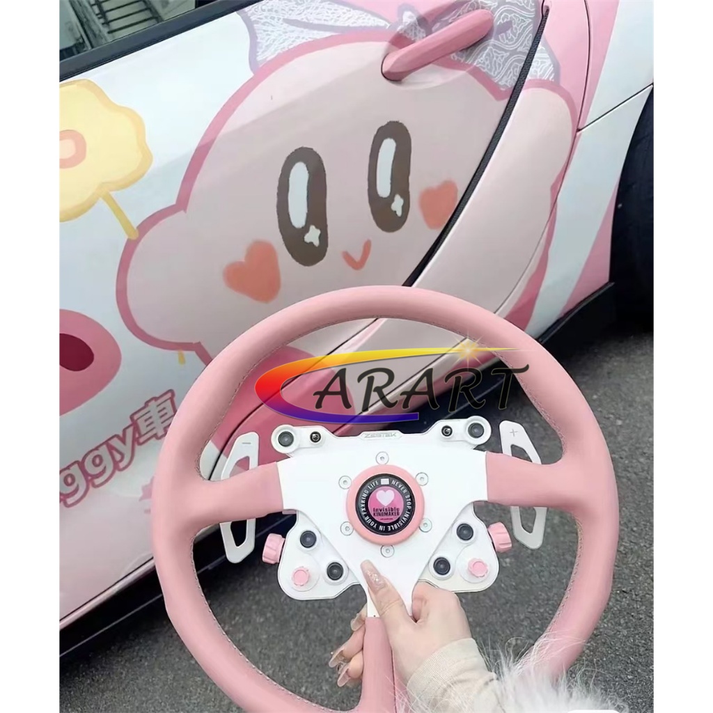 Omp หนังสีชมพู 340 มม. 14 พวงมาลัยขายึดแบนสีเงินหนา
