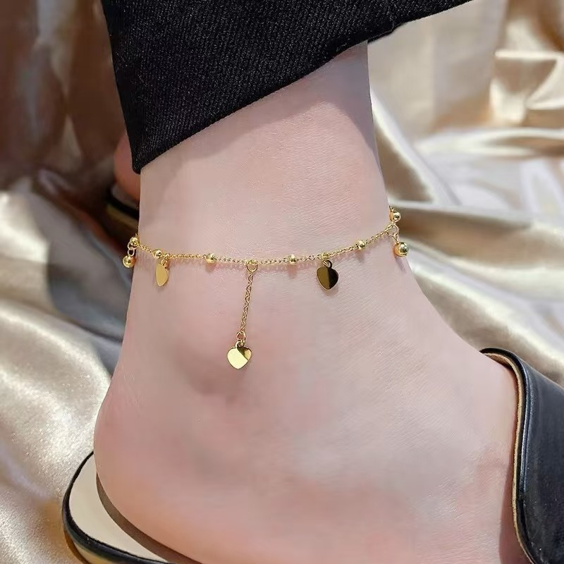 ANKLET สไตล์หรูสำหรับผู้หญิง ดีไซน์ทองคำแท้ วัสดุเหล็กไทเทเนียม ทนทานและสวยงาม J018