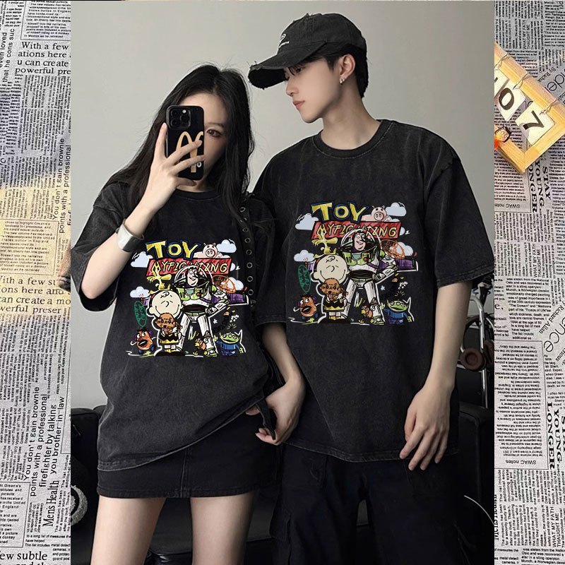 เสื้อยืด Beeyanbuy Toy Story เสื้อยืดแขนสั้น unisex หลวมล้างย้อนยุค #I003262
