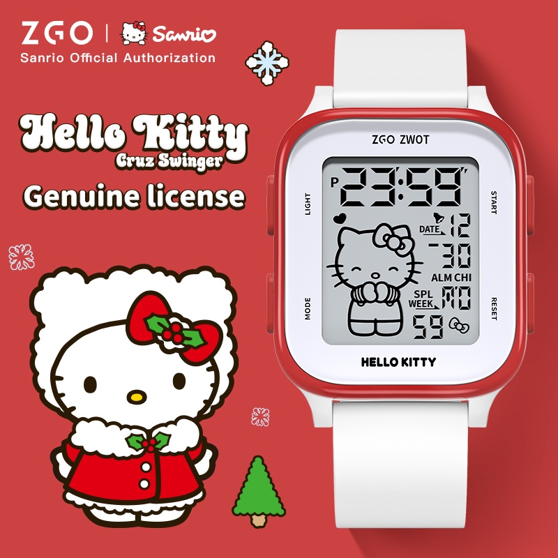 【คริสต์มาส】Zgo x Sanrio Hello Kitty นาฬิกาผู้หญิง สําหรับนักเรียนและเด็กผู้หญิง ซินนามอนโรล. นาฬิกาอิเล็กทรอนิกส์สําหรับเด็ก กันน้ํา 878