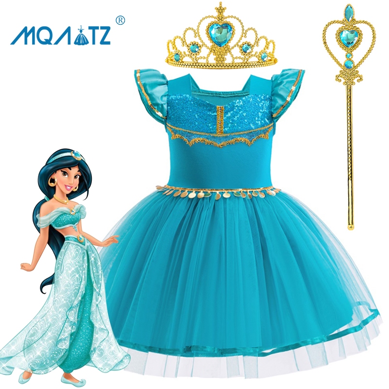 Mqatz สีฟ้าคอสเพลย์สาวชุดเด็กเครื่องแต่งกายลูกไม้ชุดเจ้าหญิงดําเนินการวันเกิดเสื้อผ้า MLGZ001