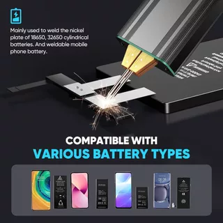 Seesii Battery Spot Welder พร้อมแบตเตอรี่ 5.0Ah: อัพเกรดมือถือ Mini Portable Spot Welder สําหรับแบตเตอรี่ 18650, เชื่อมแผ่นนิกเกิล 0.1-0.2 มม., เหล็ก, แผ่นสแตนเลส, 80 Gear