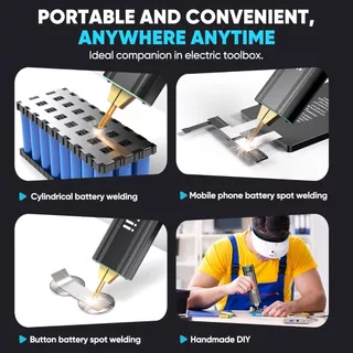 Seesii Battery Spot Welder พร้อมแบตเตอรี่ 5.0Ah: อัพเกรดมือถือ Mini Portable Spot Welder สําหรับแบตเตอรี่ 18650, เชื่อมแผ่นนิกเกิล 0.1-0.2 มม., เหล็ก, แผ่นสแตนเลส, 80 Gear