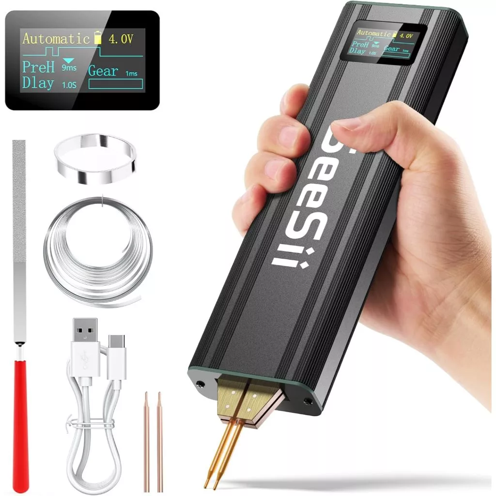 Seesii Battery Spot Welder พร้อมแบตเตอรี่ 5.0Ah: อัพเกรดมือถือ Mini Portable Spot Welder สําหรับแบตเตอรี่ 18650, เชื่อมแผ่นนิกเกิล 0.1-0.2 มม., เหล็ก, แผ่นสแตนเลส, 80 Gear