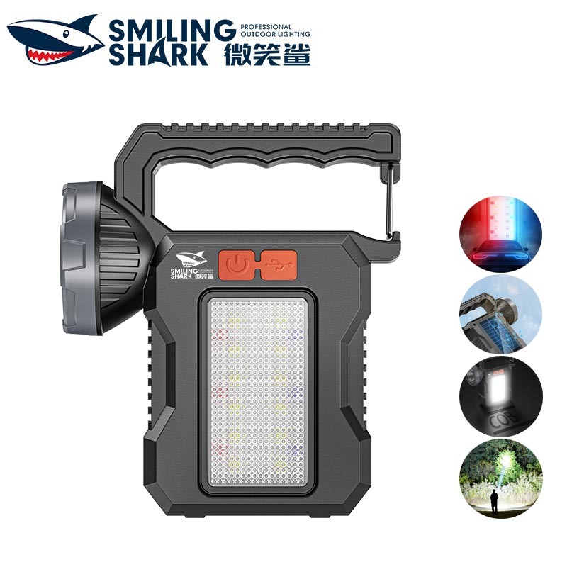 SmilingShark ST5136 ไฟฉาย led พลังงานแสงอาทิตย์ LED+ซัง มือถือ คบเพลิง ซุปเปอร์ไบรท์ ไฟฉาย 4โหมด ด้วยสีแดงและสีน้ำเงิน แสงแฟลช Type-C ชาร์จใหม่ได้ กันน้ำสำหรับงานเดินป่าตั้งแคมป์