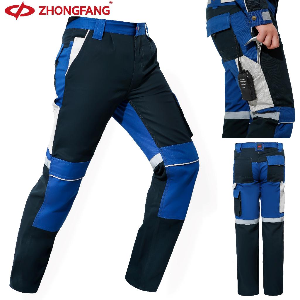 Zhongfang 100% Cotton Construction Men Pants Cargo Pants Safety Work Pants Oxford Kneepad Carpenter Pants