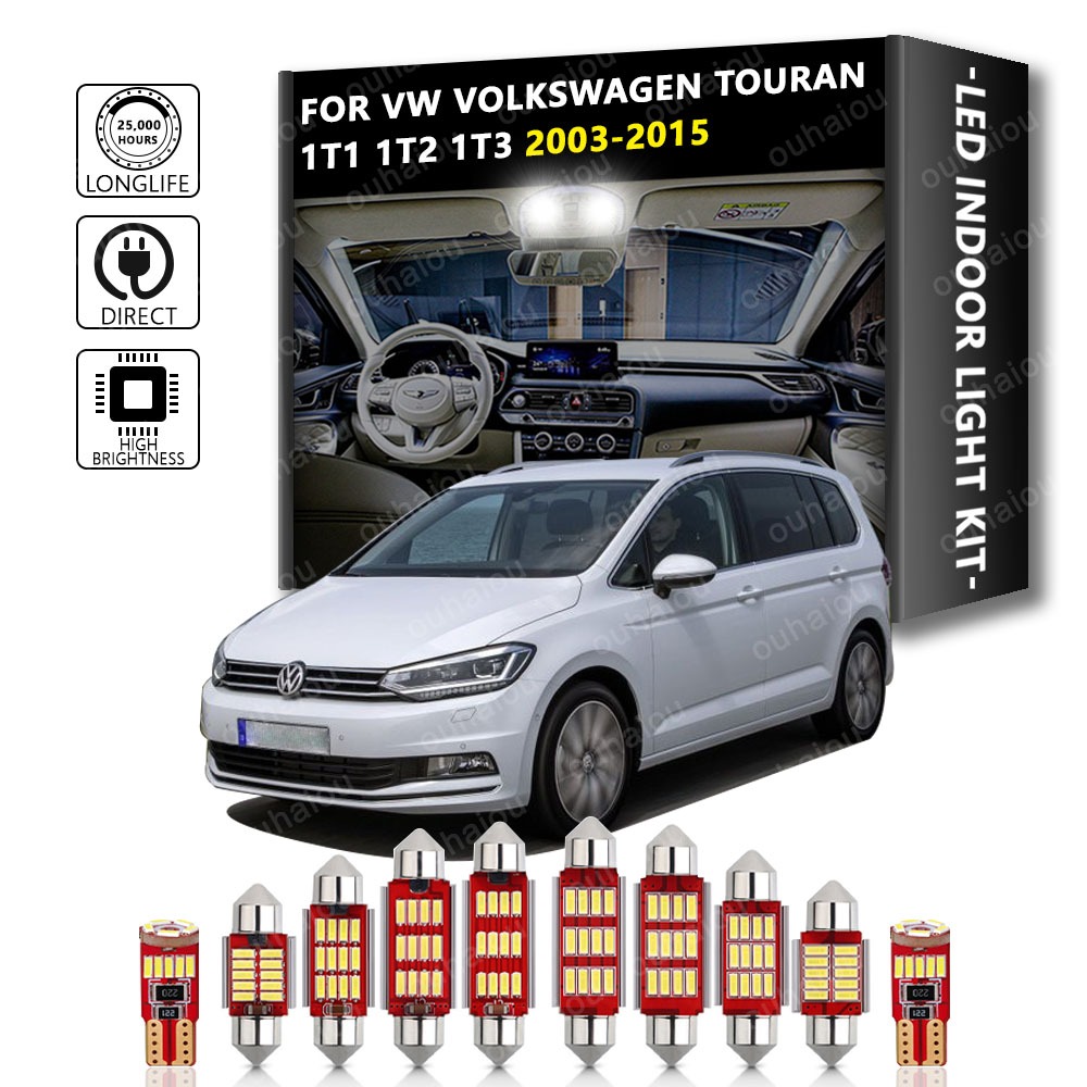 16pcs ภายใน LED สําหรับ VW Volkswagen Touran 1T1 1T2 1T3 2003-2015 Canbus รถหลอดไฟในร่มโดมแผนที่ไฟอ่