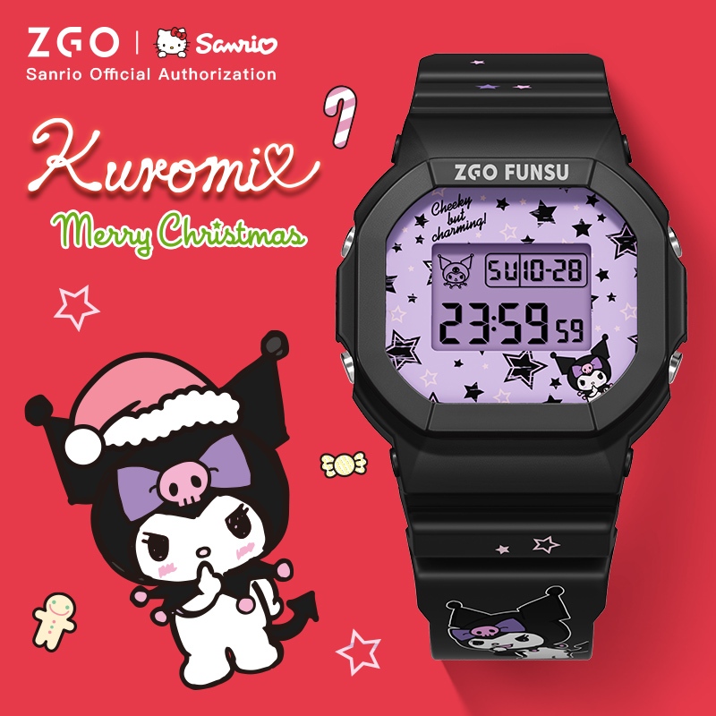 ของขวัญวันคริสต์มาส ZGO x Sanrio Kuromi นาฬิกาเด็กผู้หญิง ผู้ชาย เด็กอิเล็กทรอนิกส์กันน้ำ ของแท้ มัลติฟังก์ชั่น สำหรับนักเรียน นาฬิกานักเรียนและเด็ก 8611