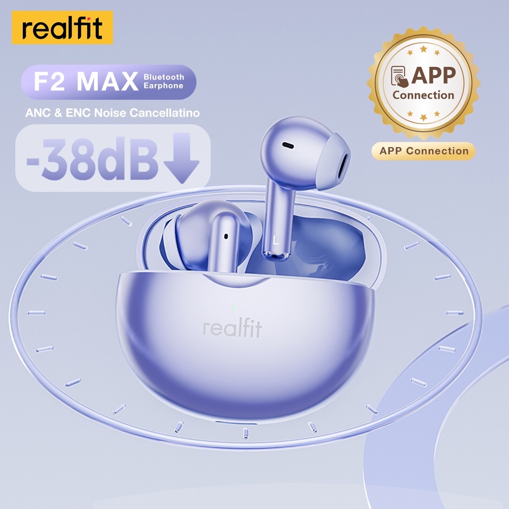 【สินค้ามาใหม่】Realfit F2 Max Active Noise Cancelling หูฟังบลูทูธอัจฉริยะแบบไดนามิก ANC Punchy Bass พร้อมไมโครโฟน