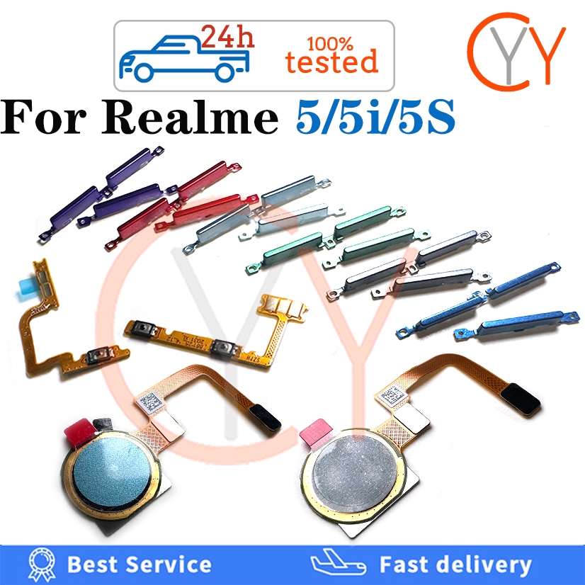 สําหรับ OPPO Realme 5 5i 5S ปุ่มบ้านเครื่องสแกนลายนิ้วมือเซ็นเซอร์กลับปุ่มปรับระดับเสียงสวิตช์ไฟเปิดปุ่ม Flex Cable
