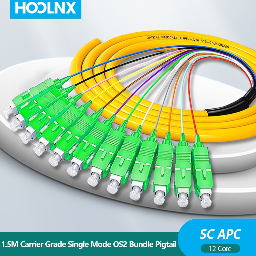 Hoolnx Carrier เกรด SC APC 12-Core Single Mode 1.5M LSZH Ribbon Pigtail Fiber Optic Patch สําหรับ ODF Patch แผงหน่วย Rack-Mountable Fiber Terminal กล่อง Fusion Splice ถาด Distri