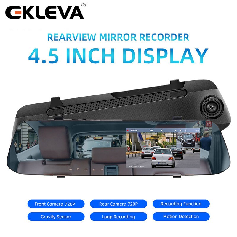 Ekleva 4.5 นิ้วหน้าจอ IPS รถ DVR 1080P Dual เลนส์กระจกมองหลังกระจกกล้อง DVR Loop Recording Motion De