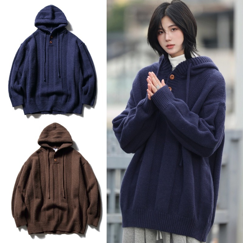 SUIKONE ซุยโคเนะ ฤดูใบไม้ร่วงและฤดูหนาวทุกการแข่งขันเสื้อกันหนาวมีฮู้ดที่อบอุ่นสไตล์เกาหลีหลวมสไตล์ขี้เกียจ เชือกรูด บวกกํามะหยี่ถักเส