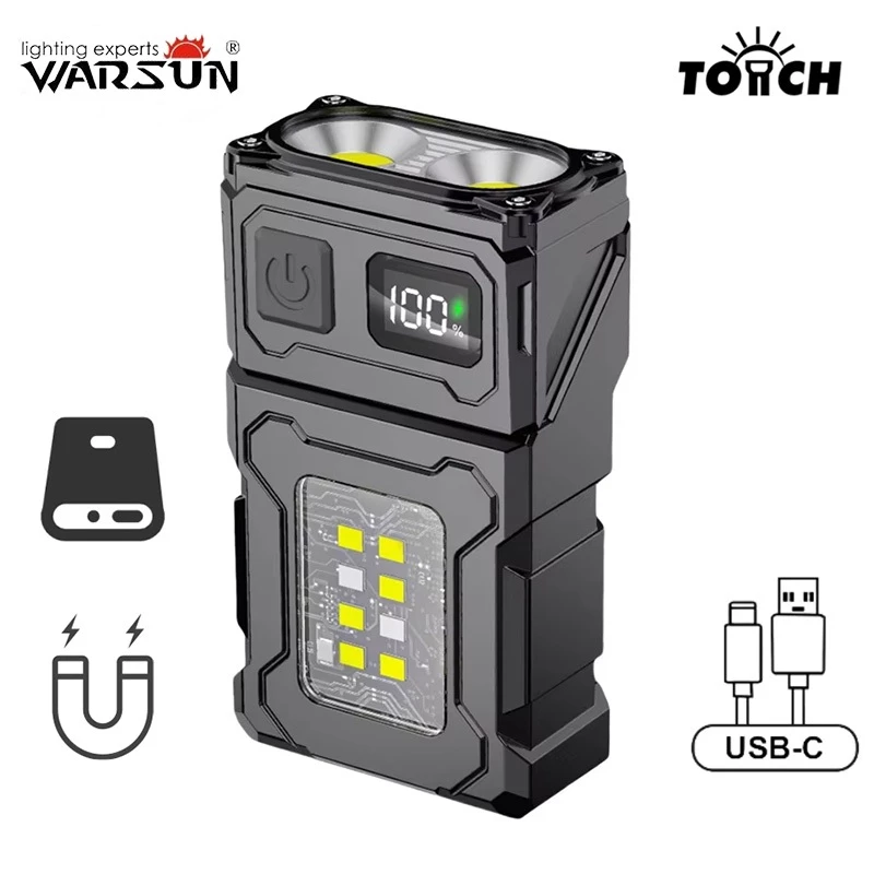 Warsun DC08 ไฟฉายมินิ 2 หัว USB-C มีไฟข้าง แม่เหล็ก