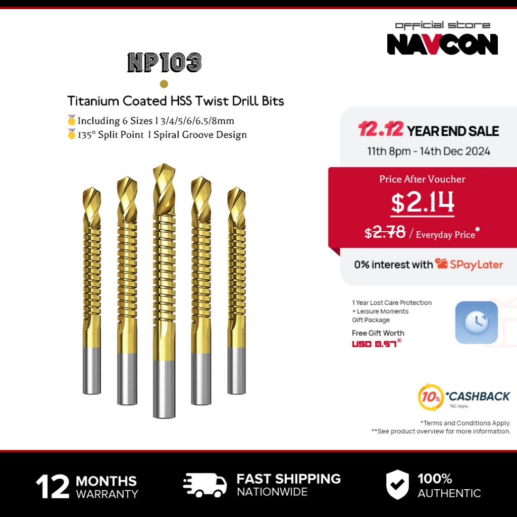 Navcon 6ชิ้นไทเทเนียมเคลือบไฮสปีดบิดสว่านบิต-3-8มิลลิเมตรหยักเซาะร่องตัดตัดแตะเกลียวเลื่อยเจาะบิตงานไม้ไม้โลหะพลาสติกหลุมเลื่อย