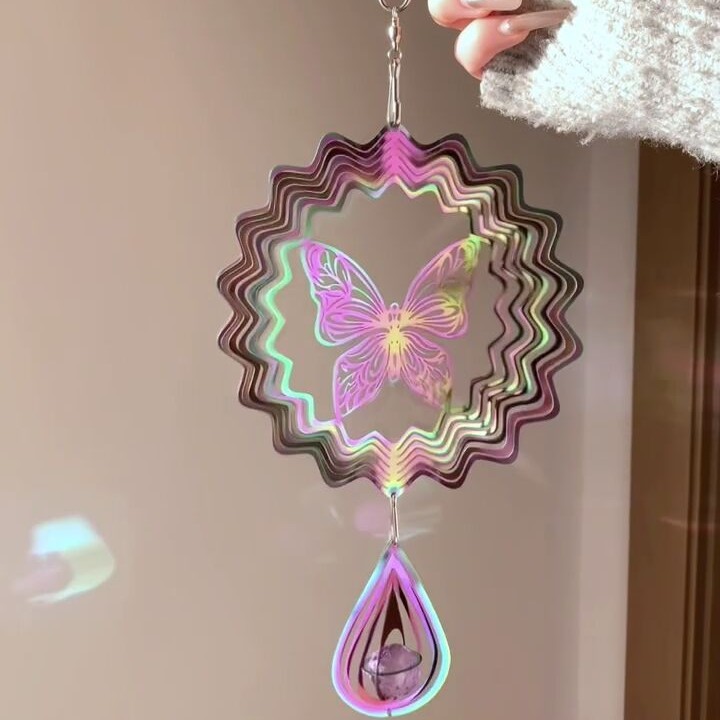 Wind Spinner Catcher โลหะ Wind Chime หมุน Wind Chime กลางแจ้ง 3D นกหกเหลี่ยมรูปร่างตกแต่งแขวนสวน