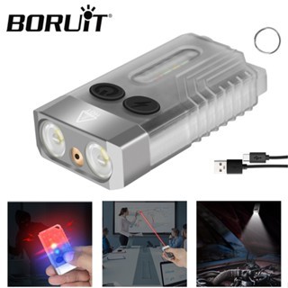 BORUiT V10L ไฟฉาย LED พวงกุญแจ Type-C ชาร์จไฟฉายเรืองแสงพร้อมแม่เหล็ก Buzzer เลเซอร์