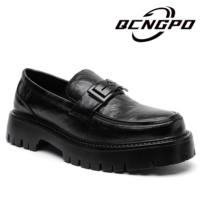 Man Chunky รองเท้าไม่มีส้นแฟชั่นงานแต่งงานหนังสีทึบ Slip-On รองเท้าทุกวันรอบ Toe รองเท้าลําลอง