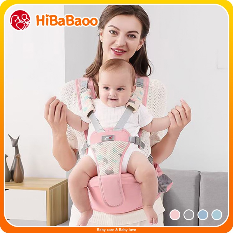 Hibabaoo เป้อุ้มเด็กมัลติฟังก์ชั่น Ergonomic Breathable Baby Kangaroo กระเป๋าเดินทางกระเป๋าเป้สะพายหลังสําหรับเด็กเด็กวัยหัดเดินทารกเอวอุจจาระ 0-36 เดือน