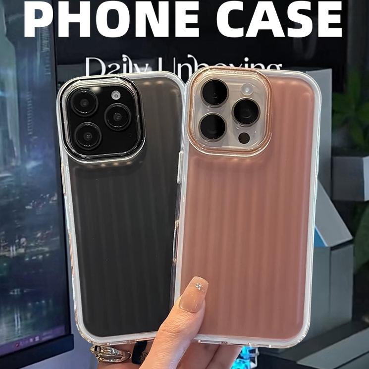 【3 in 1/Corrugated stripes/Hard case/Gray】เคส compatible for iphone 11 12 13 14 15 16 pro max case