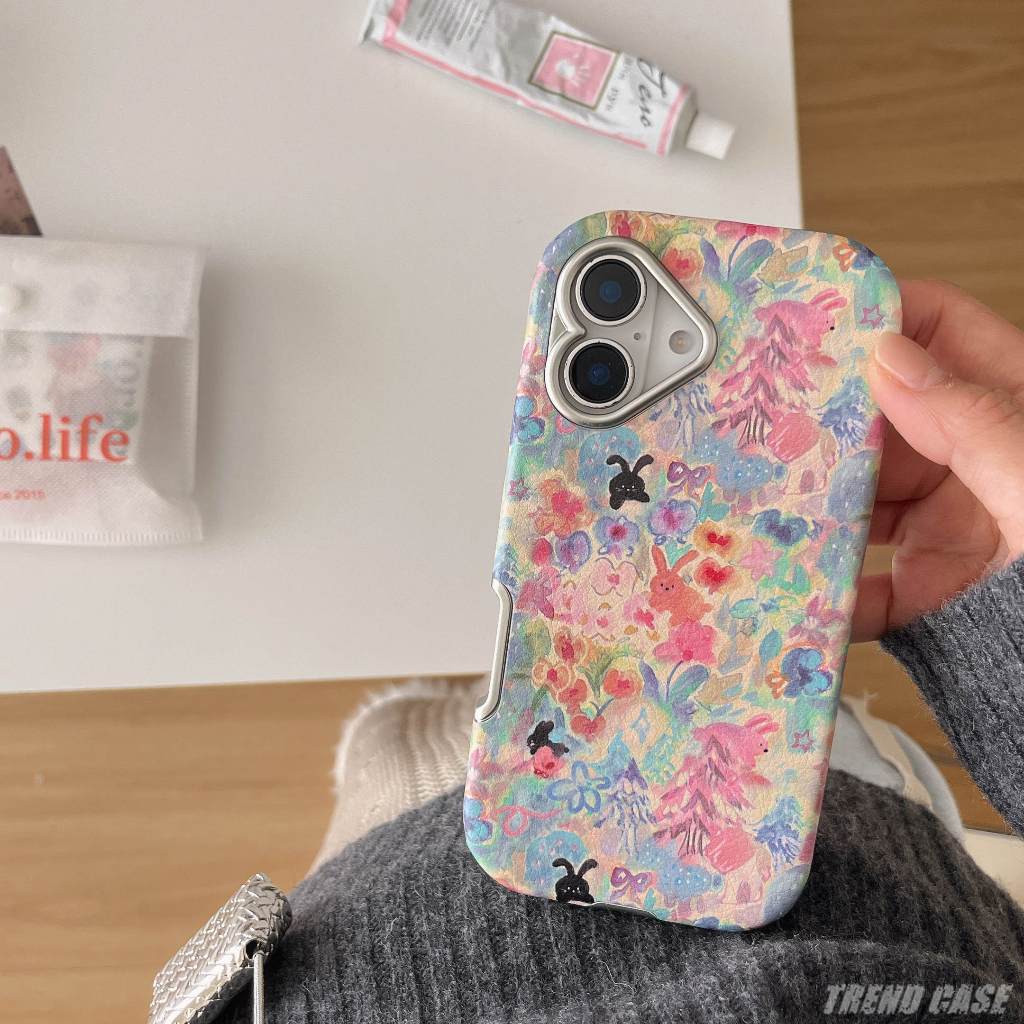 หรูหราภาพวาดสีน้ํามันดอกไม้กระต่ายหนังกรณีโทรศัพท์สําหรับ ไอโฟน 16 15 14 13 มือโปร สูงสุด พร้อมเชือกเส้นเล็กกันกระแทกกรณีปก - รูปที่ 2