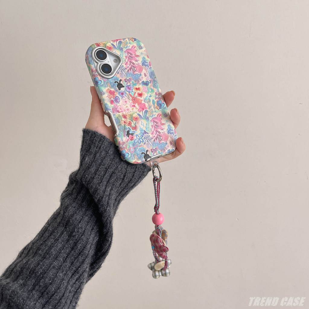 หรูหราภาพวาดสีน้ํามันดอกไม้กระต่ายหนังกรณีโทรศัพท์สําหรับ ไอโฟน 16 15 14 13 มือโปร สูงสุด พร้อมเชือกเส้นเล็กกันกระแทกกรณีปก - รูปที่ 5