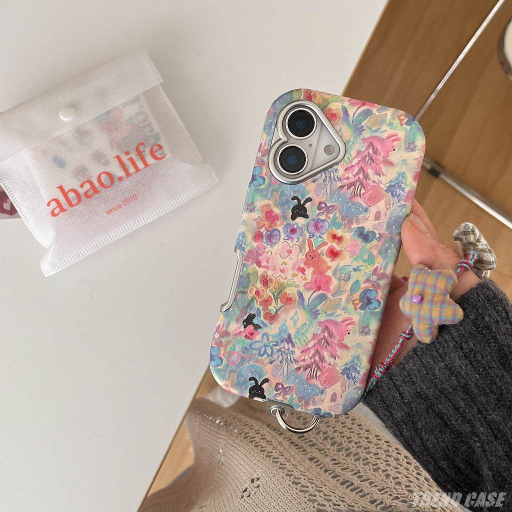 หรูหราภาพวาดสีน้ํามันดอกไม้กระต่ายหนังกรณีโทรศัพท์สําหรับ ไอโฟน 16 15 14 13 มือโปร สูงสุด พร้อมเชือกเส้นเล็กกันกระแทกกรณีปก - รูปที่ 6