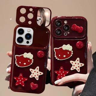 สไตล์ใหม่ 14 กระจกพลิก 13 โบว์สามมิติ xs แมว xr เชือกเส้นเล็ก 11 เหมาะสําหรับ Apple 16promax เคสโทรศัพท์ 12 การ์ตูนน่ารัก iPhone15 กันกระแทกกรณีป้อง