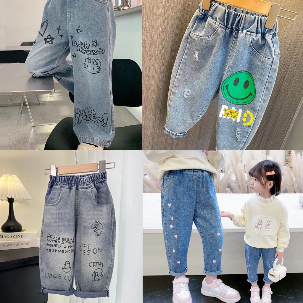 1--7 ปีชายหญิงเด็กเด็ก Embroider กางเกง Denim หญิงกางเกงยีนส์กางเกงเด็กเสื้อผ้าคุณภาพดี