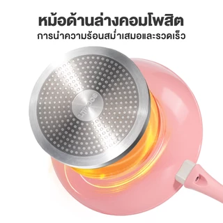 Ecowin Peach Series เซ็ตกระทะสีชมพูเคลือบเซรามิก4ชิ้นพร้อมฝา ไม่ติดกระทะใช้ได้กับเตาทุกประเภท เหมาะสำหรับครัวเรือน