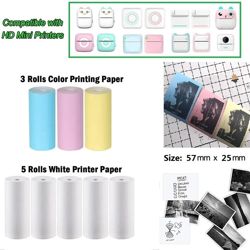 ม้วนกระดาษความร้อนสีขาวและสี57*25/30มิลลิเมตรคําถามผิดบันทึกการพิมพ์กระดาษสําหรับแบบพกพามินิภาพเครื่องพิมพ์ความร้อน5ม้วน/3กล