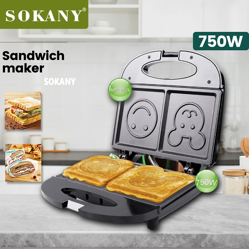 SOKANY 750W เครื่องอบแซนด์วิช เครื่องปิ้งขนมปัง ปิ้งขนมปัง เครื่องทำแซนวิช เครื่องทําอาหารเช้า