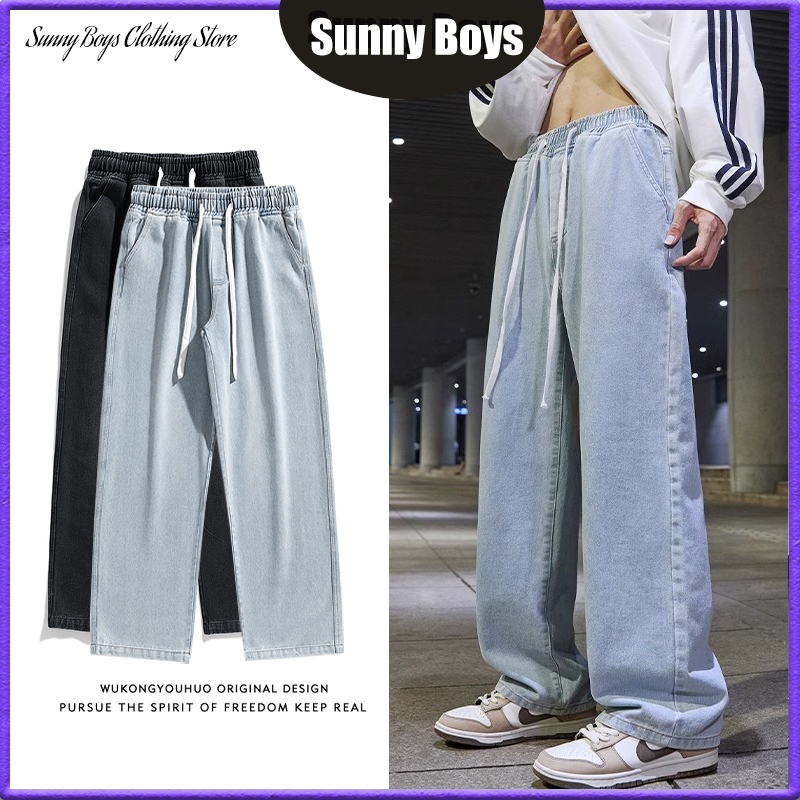 American high street กางเกงยีนส์สีน้ำเงิน กางเกงขายาวทรงหลวมบุรุษ Mens jeans