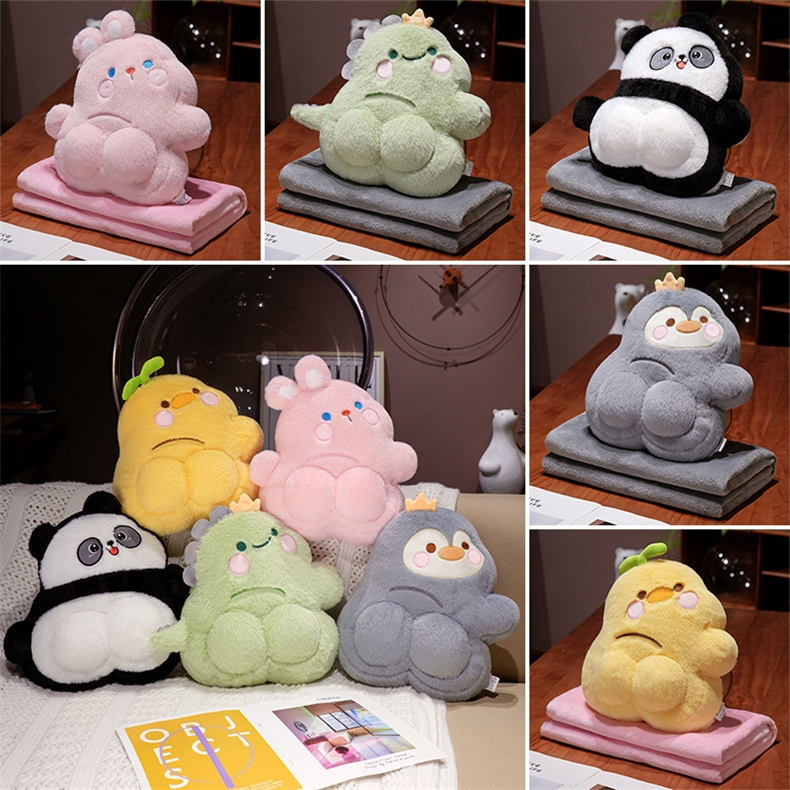 ตุ๊กตาสัตว์ผ้าห่ม 2-ใน-1 ของเล่นตุ๊กตาน่ารักแพนด้านุ่มไดโนเสาร์ตุ๊กตาของเล่นเพนกวินของขวัญวันเกิด