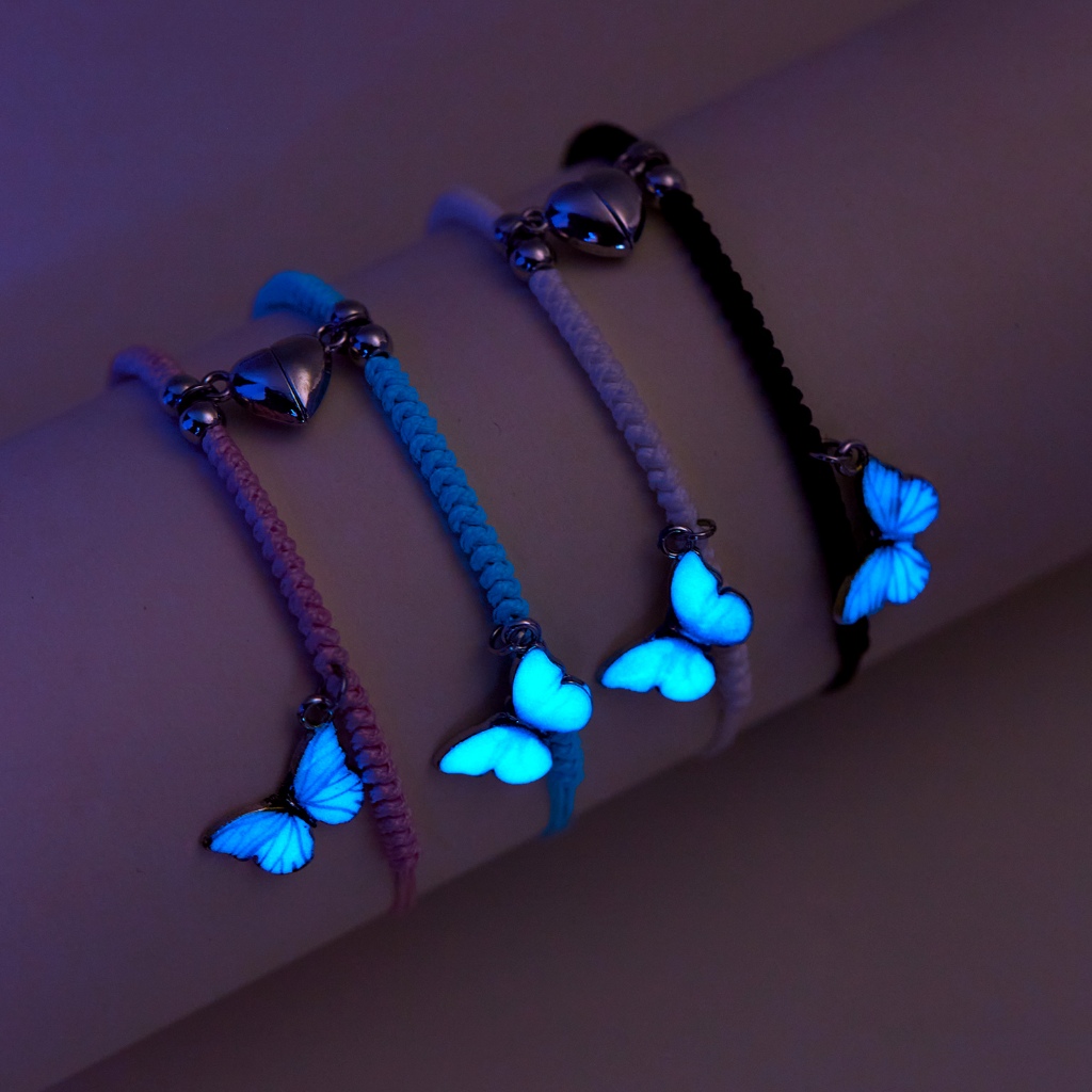 Jushi Luminous Love Butterfly คู่ BFF สร้อยข้อมือถักแฟชั่นวันหยุดของขวัญอุปกรณ์เสริม