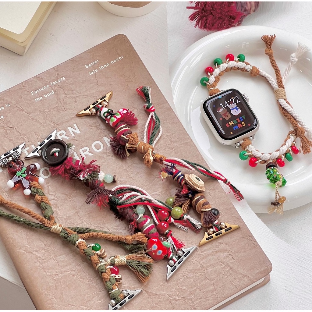 Christmas Style Bead Chain Watchband Compatible for I Watch Strap Series 10 9 8 7 6 5 4321 se2, Ultr