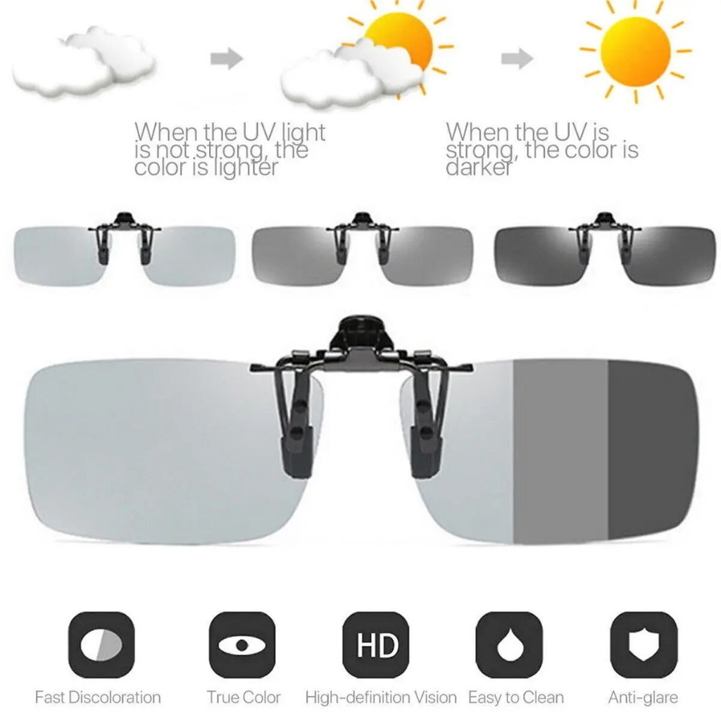 Photochromic Polarized Clip-on สําหรับผู้ชาย เลนส์เปลี่ยนสีกลางวัน-กลางคืน ขับรถ UV400