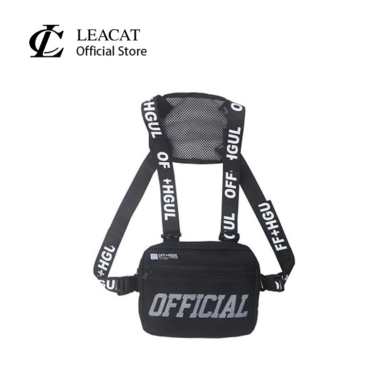 Leacat แฟชั่นสตรีทแวร์ ผู้ชายกระเป๋าคาดหน้าอกฮิปฮอปผู้หญิงยุทธวิธีสองสาย กระเป๋าคาดหน้าอกสไตล์อินเทรนด์ สี่เหลี่ยมผืนผ้า ยูทิลิตี้ทรวงอก แพ็ค G122