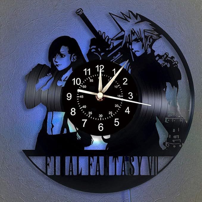 ของขวัญสําหรับแฟนๆ Final Fantasy นาฬิกาแขวนไวนิล,7 ชนิด LED สี Art Night Light ตกแต่งบ้าน,เกมออนไลน์ของขวัญที่ดีที่สุดสําหรับ Gamer