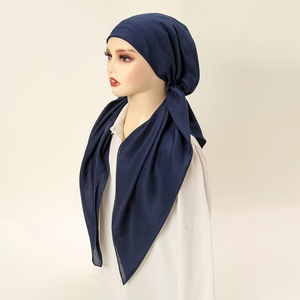 Laven นุ่มยาวสองหางผ้าพันคอผ้าฝ้ายธรรมดาหมวกหมวก Headscarf Underscarf หมวก Turbante Hijab