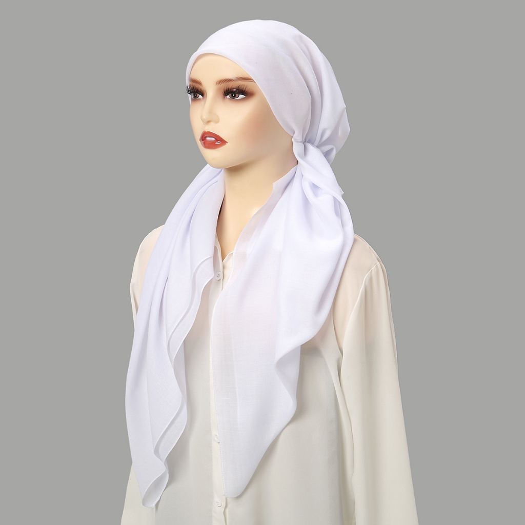 Laven นุ่มยาวสองหางผ้าพันคอผ้าฝ้ายธรรมดาหมวกหมวก Headscarf Underscarf หมวก Turbante Hijab