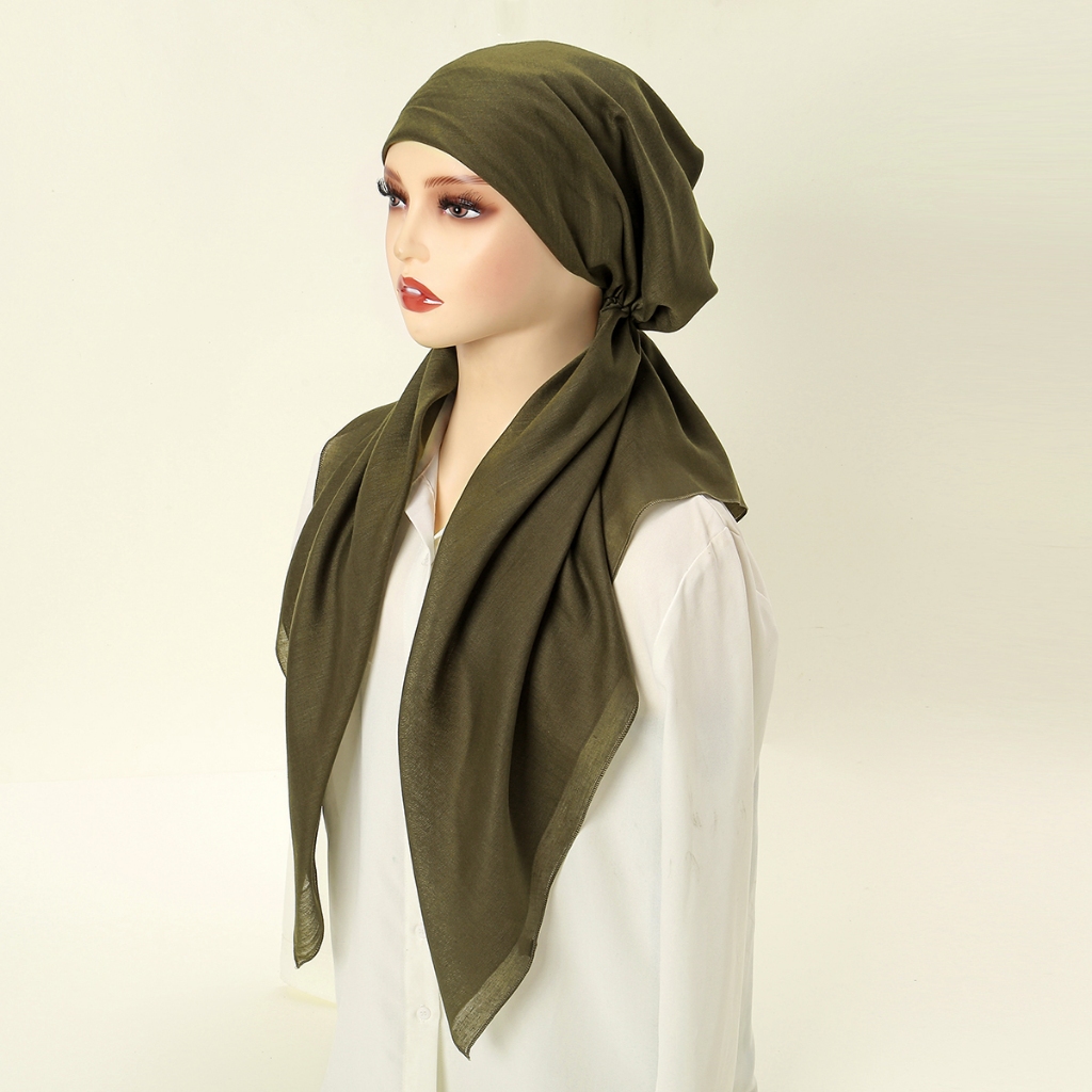 Laven นุ่มยาวสองหางผ้าพันคอผ้าฝ้ายธรรมดาหมวกหมวก Headscarf Underscarf หมวก Turbante Hijab