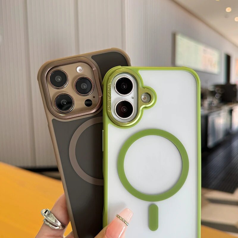Matte กันกระแทกแม่เหล็กกระจายความร้อนเคสโทรศัพท์สําหรับiPhone 16 Promax 16 15 14 13 12 Pro Max 16 Plusปลอกอลูมิเนียมปุ่มเลนส์ป้องกันและเคสป้องกันการตก