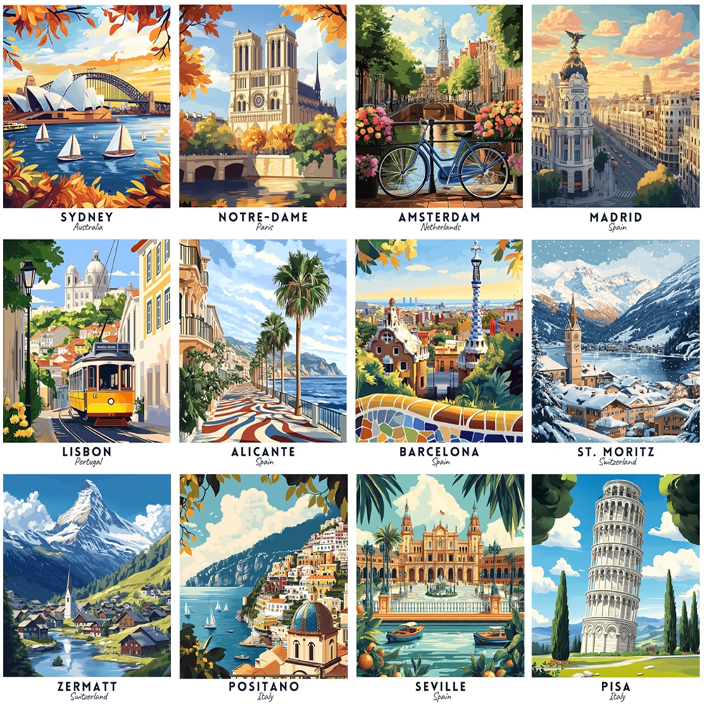 40*50ซม.-ลอยไปสีโดยตัวเลขเดินทางโปสเตอร์ภาพวาดโดยตัวเลขภาพสีน้ํามันดิจิตอลโดยตัวเลขตกแต่งบ้าน-ไม่มีกรอบ