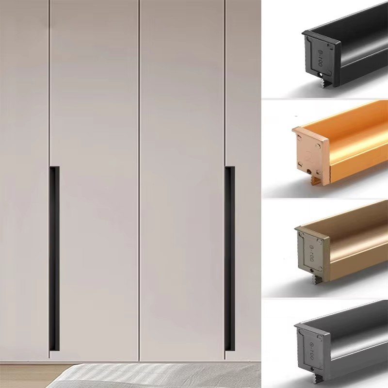 แสงหรูหราฝังซ่อนลิ้นชักจับตู้เสื้อผ้าประตู เจาะรู ฝังที่มองไม่เห็นจับตู้อลูมิเนียมอัลลอยด์ด้ามยาว