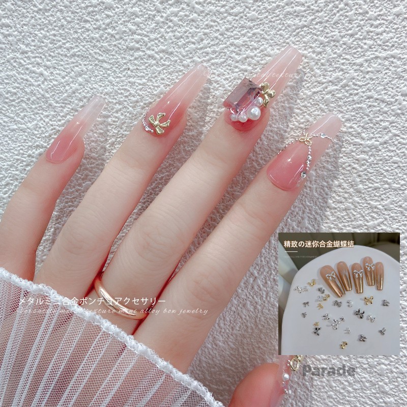 Parade 10pcs Kawaii Bow Nail Art Ch 3D ญี่ปุ่น Bow Tie เครื่องประดับเล็บ Rhinestone ตกแต่ง DIY อุปกรณ์เสริม TH