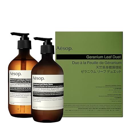 Aesop Geranium Leaf Duet | บอดี้ คลีนเซอร์ + บอดี้บาล์ม | จับคู่อโรมาสําหรับทําความสะอาดผิวและนุ่มนวล