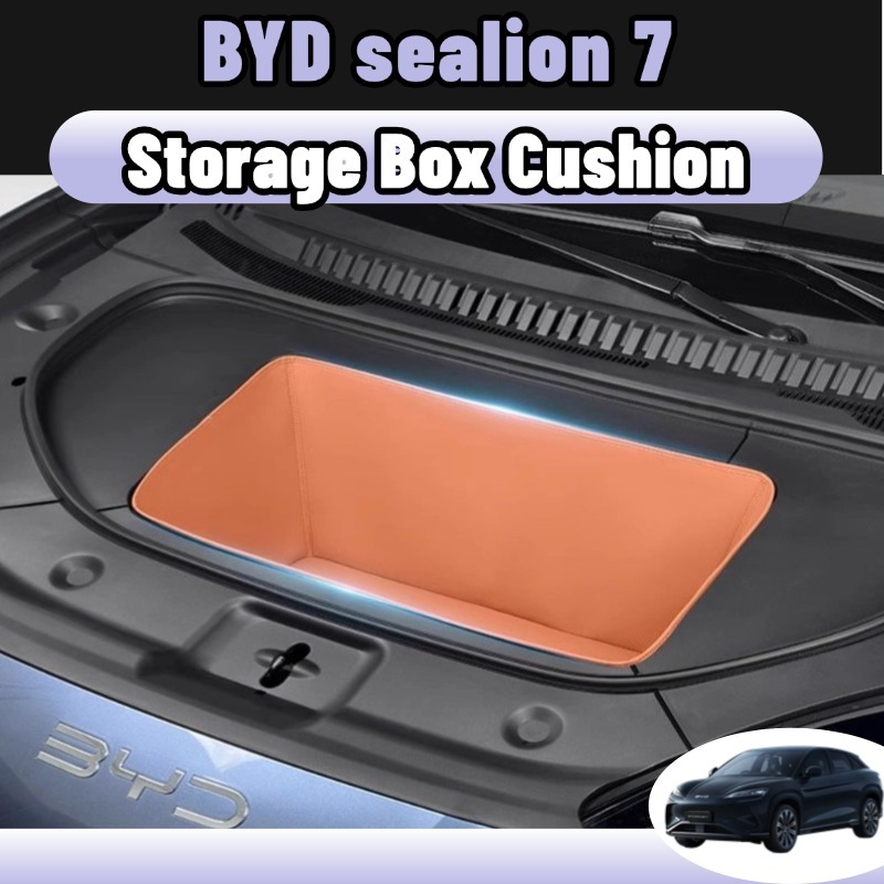 Byd sealion 7 พรม แผ่นรองเก็บของฝากระโปรงหน้า พรมหนังไฮโซเข้ารูป6D7D ถาดหลังรถ แผ่นรองกระโปรงหลังรถ  ป้องกันรอยขีดข่วน อุปกรณ์หนังสีส้ม/ดํา accessories